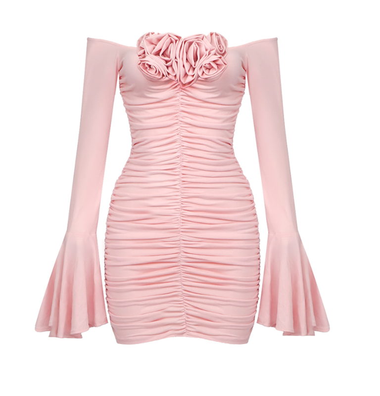 Open Shoulders Pink Mini Dress