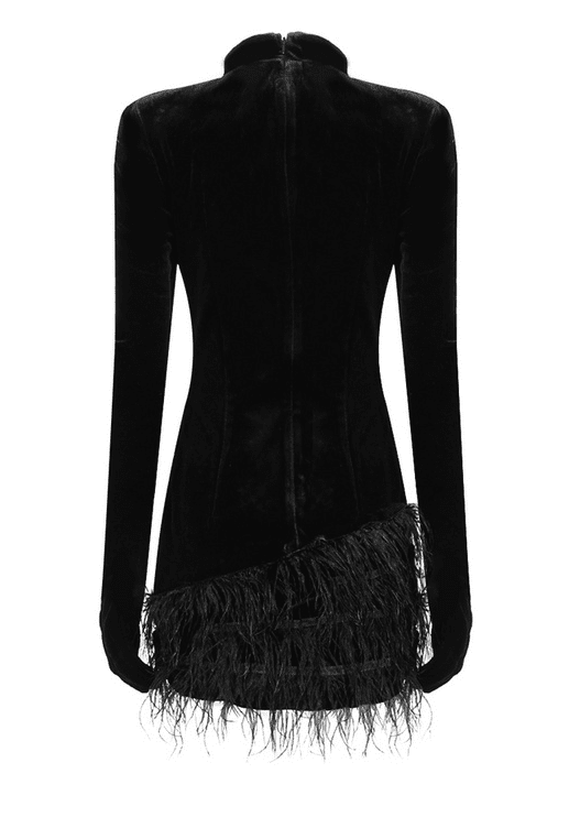 Black Velvet Mini Dress with Glove Sleeves