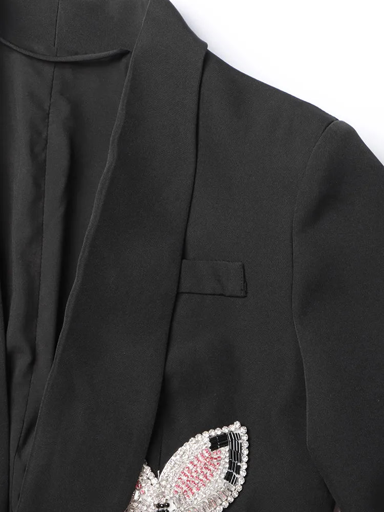 Black Crop Suit with Rhinestone Butterflies