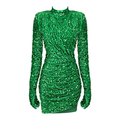 Green Mini Dress with Long Glove Sleeves