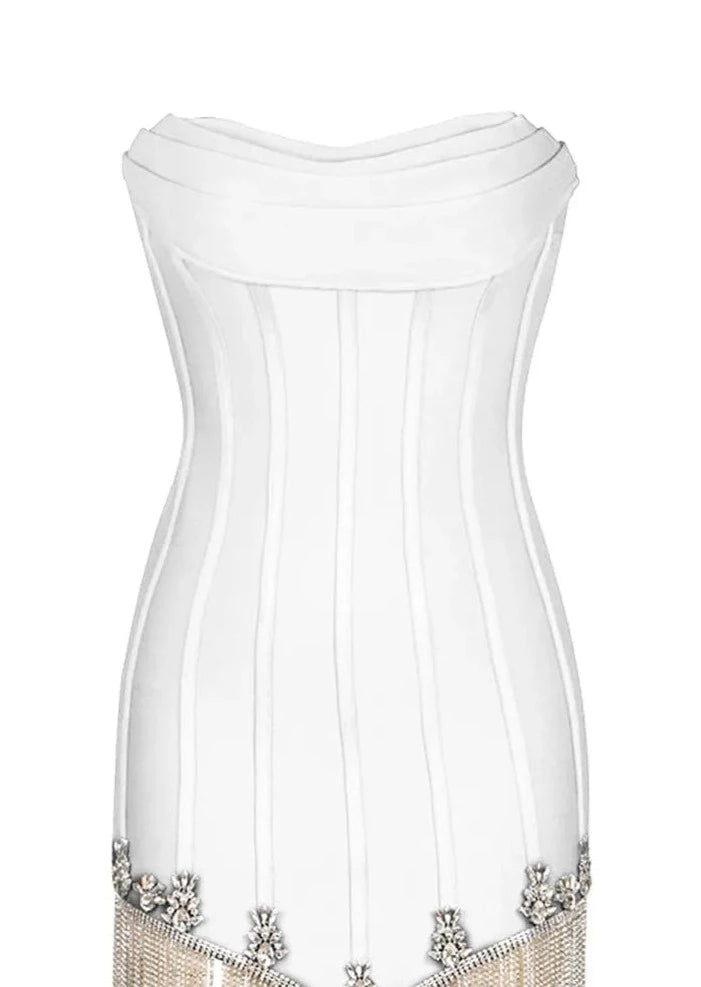 Corset Mini White Dress with Rhinestone Threads