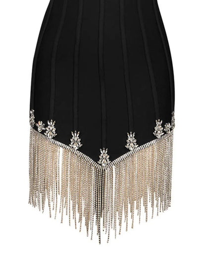 Corset Mini Black Dress with Rhinestone Threads