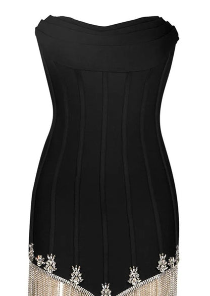 Corset Mini Black Dress with Rhinestone Threads