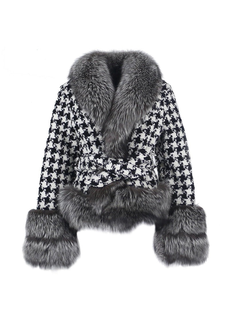 Short Silver Fox Fur Wool Jacket