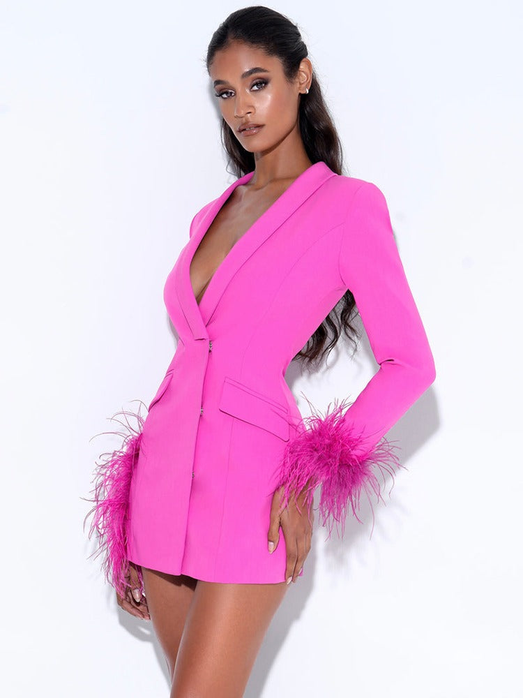 Pink Blazer Dress with Feathers