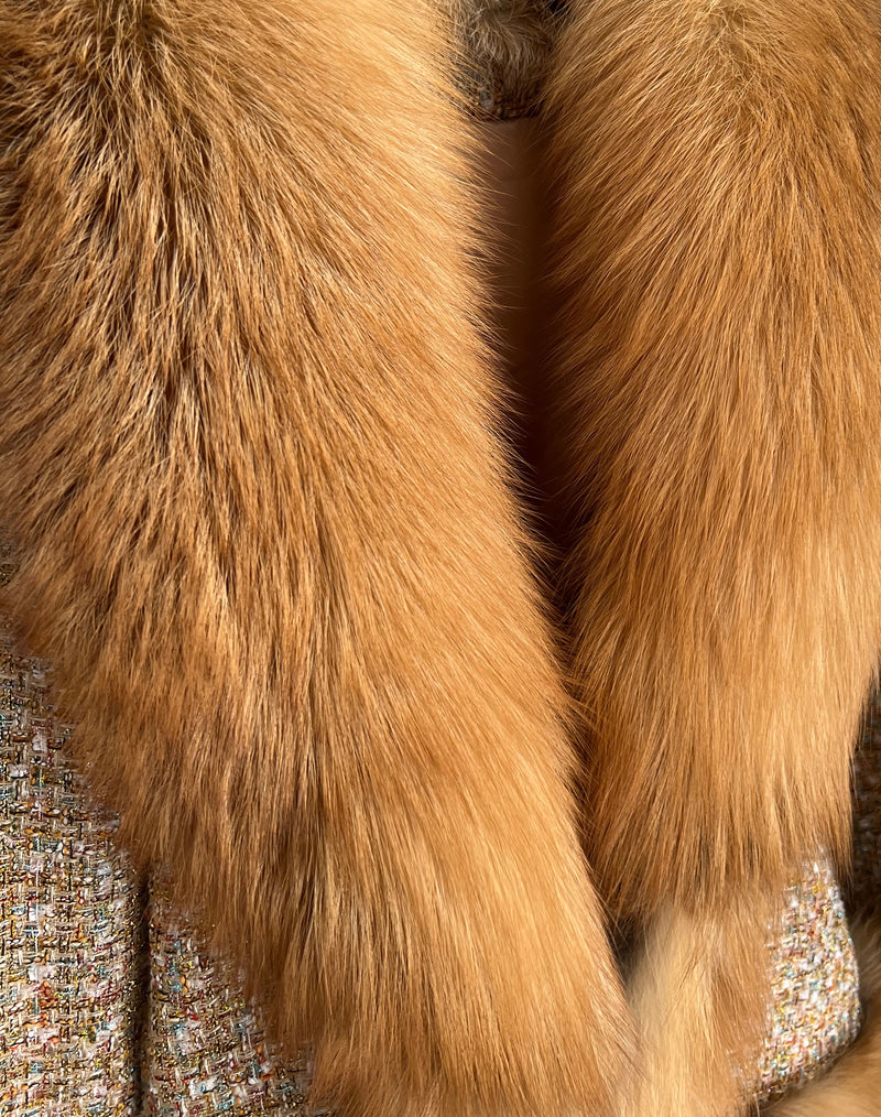Short Red Tweed Fox Fur Coat