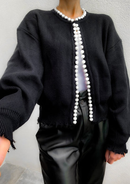 Pearl Neckline Open Cardigan