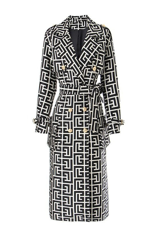 Black-White Pattern Trench Coat