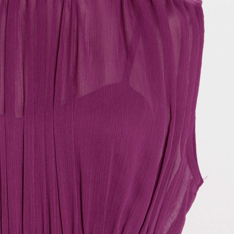 Purple Long Chiffon Dress With Gathers