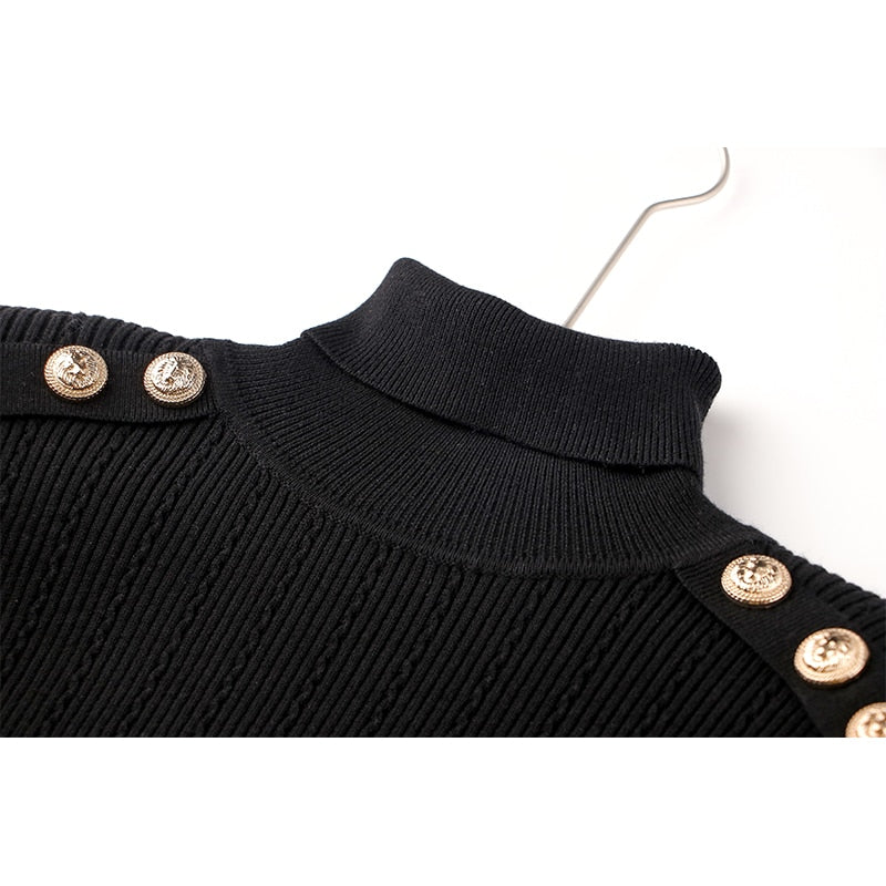 Embossed-button Detail Ribbed Jumper