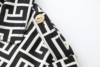 Black-White Pattern Trench Coat