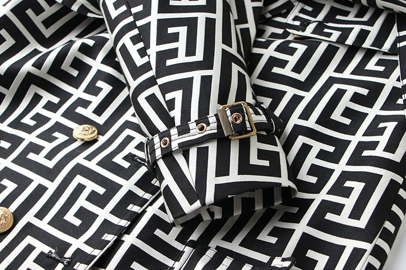 Black-White Pattern Trench Coat