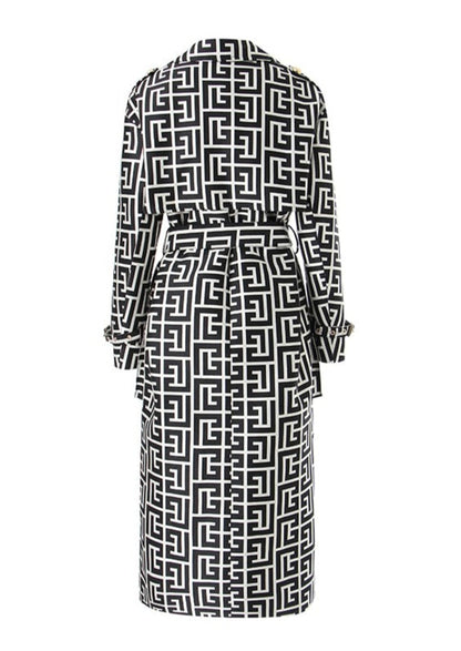 Black-White Pattern Trench Coat