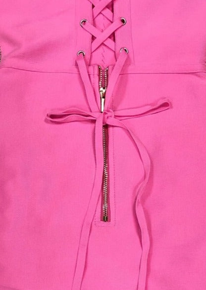 Pink Strapless Corset-style Bandage Dress