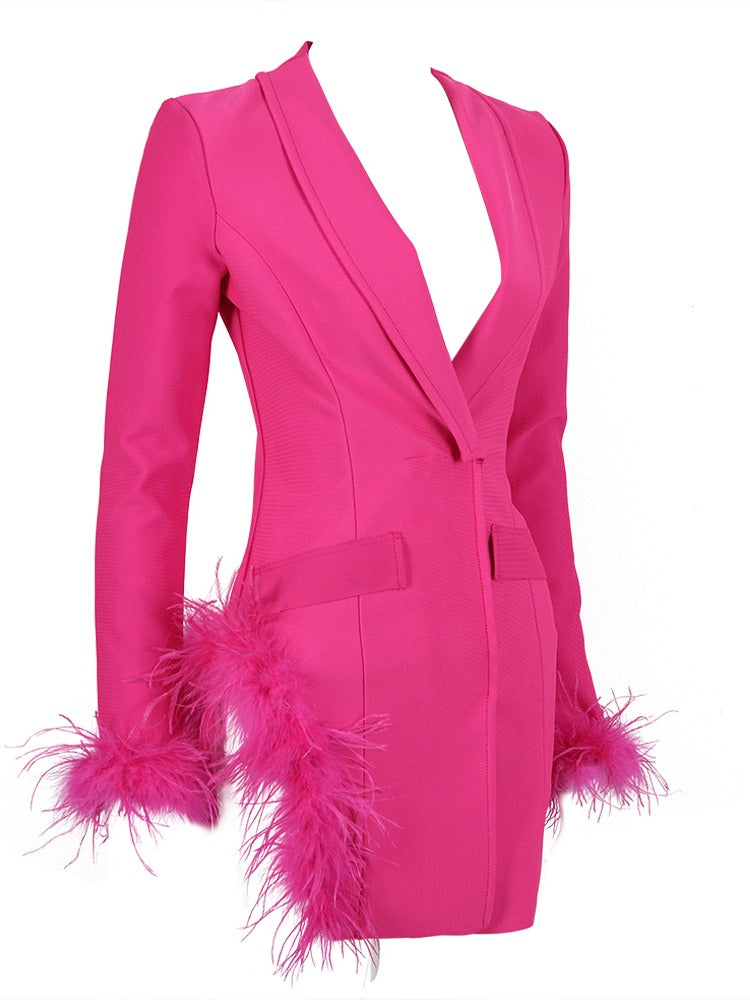 Pink Blazer Dress with Feathers