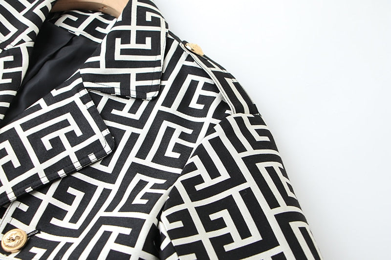 Black-White Pattern Trench Coat