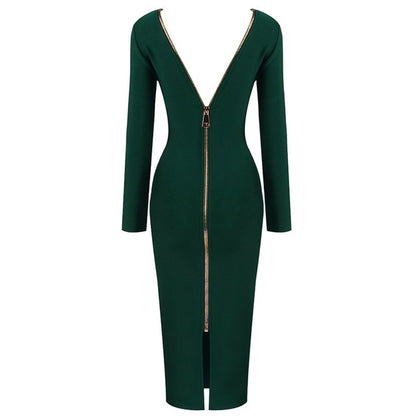 Open Back Green Midi Dress