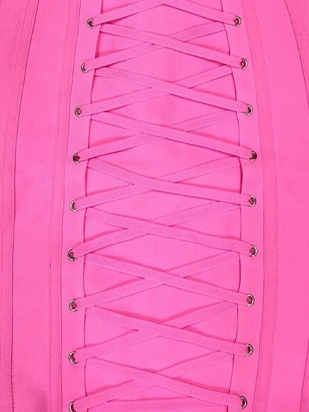 Pink Strapless Corset-style Bandage Dress