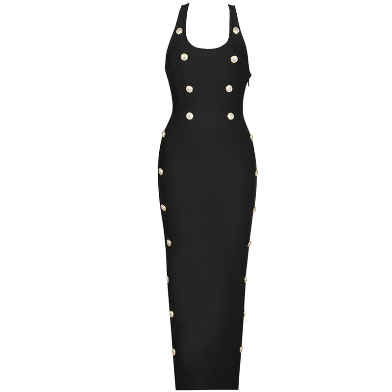 Black Fitted Dress with Gold Buttons