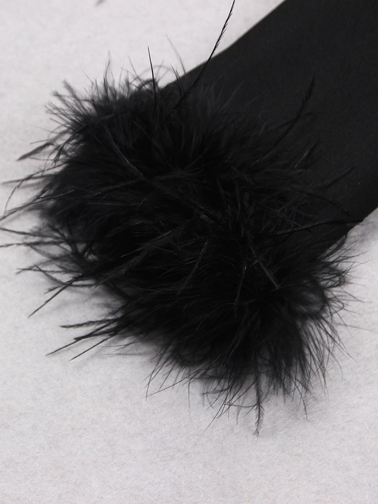 Black Blazer Dress with Feathers