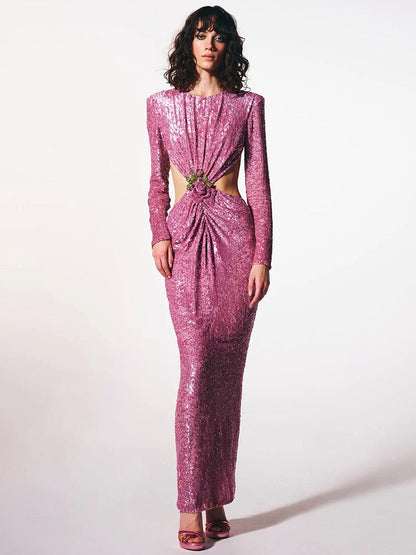 Pink Sequin Long Dress