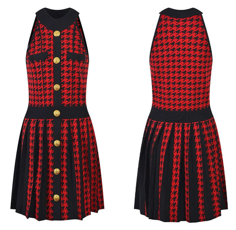 Houndstooth Pattern Knit Dress