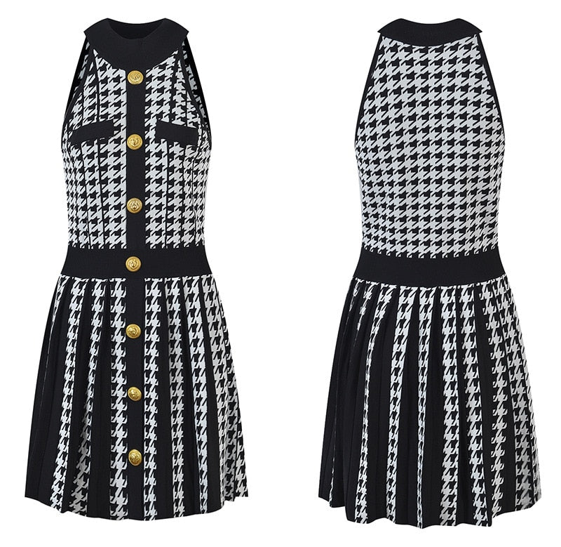 Houndstooth Pattern Knit Dress