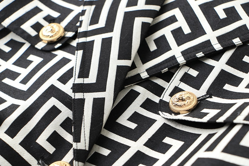 Black-White Pattern Trench Coat