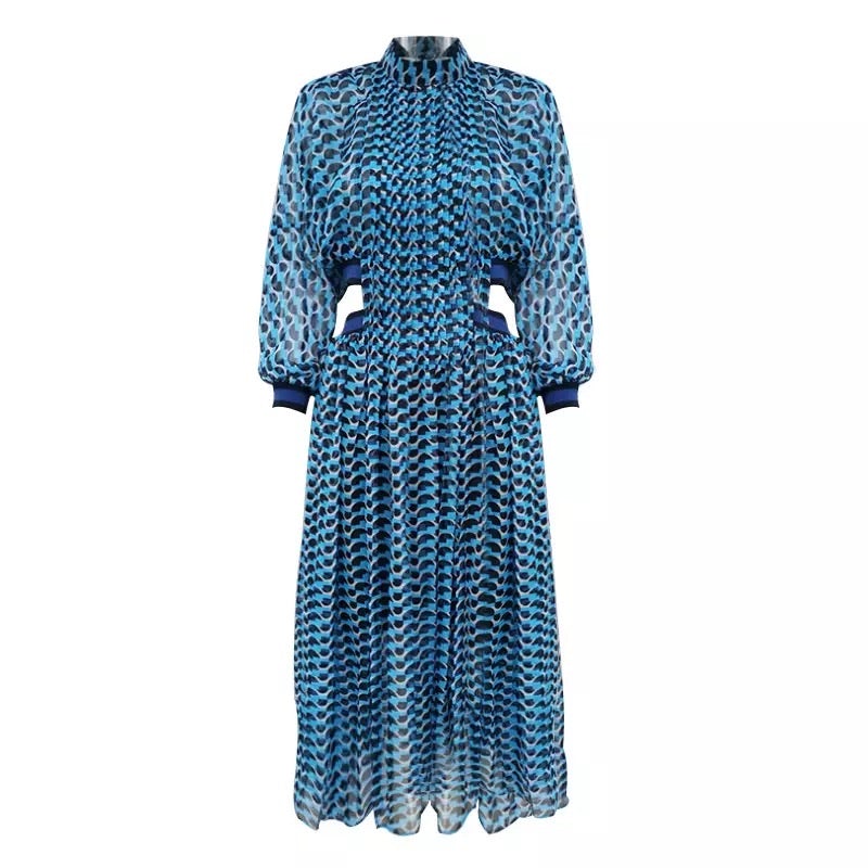 Blue Print Cut Out Waist Maxi Dress
