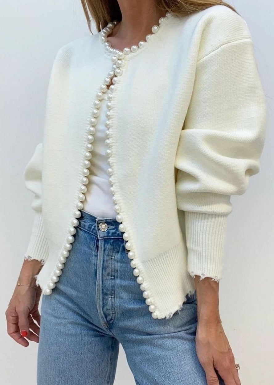 Pearl Neckline Open Cardigan