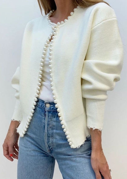 Pearl Neckline Open Cardigan